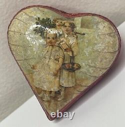 Antique Victorian Children Heart Shaped Paper Mache Candy Container German