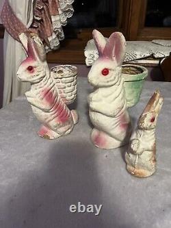 Antique Vintage Easter Bunny paper mache candy Holder basket vintage 3 Lots