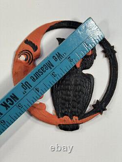 Antique vtg Halloween German Embossed Die Cut Black Owl Paper Moon