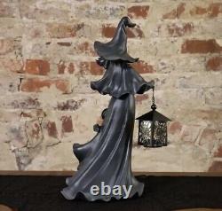 Authentic Cracker Barrel Black Resin Witch 18 With LED Lantern 2023 Decor NIB