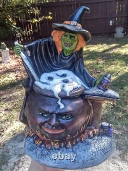 Awesome Handpainted Light up Ceramic Green Witch With Cauldron Awesome Handpainted Light up Ceramic Green Witch With Cauldron