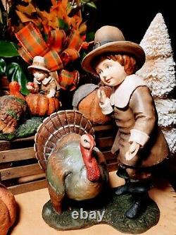 BETHANY LOWE? THANKSGIVING PILGRIM WithTURKEY? FIGURINES? COLLECTABLES? RETIRED? DECOR