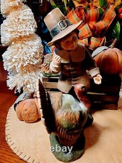 BETHANY LOWE? THANKSGIVING PILGRIM WithTURKEY? FIGURINES? COLLECTABLES? RETIRED? DECOR