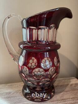 BOHEMIAN CRYSTAL RED CUT TO CLEAR PITCHER OR VASE 10 Perfect for Christmas Time