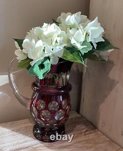 BOHEMIAN CRYSTAL RED CUT TO CLEAR PITCHER OR VASE 10 Perfect for Christmas Time