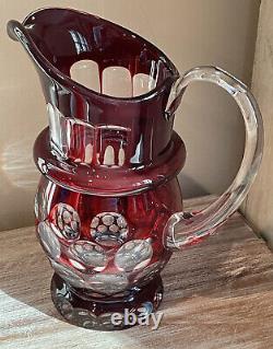 BOHEMIAN CRYSTAL RED CUT TO CLEAR PITCHER OR VASE 10 Perfect for Christmas Time