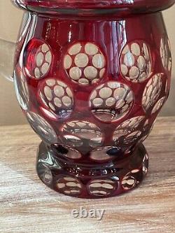BOHEMIAN CRYSTAL RED CUT TO CLEAR PITCHER OR VASE 10 Perfect for Christmas Time