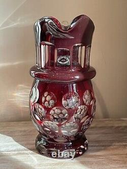 BOHEMIAN CRYSTAL RED CUT TO CLEAR PITCHER OR VASE 10 Perfect for Christmas Time