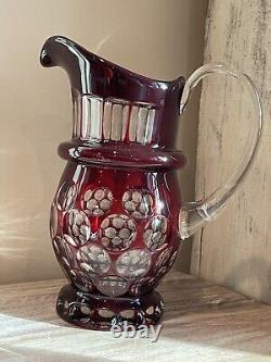 BOHEMIAN CRYSTAL RED CUT TO CLEAR PITCHER OR VASE 10 Perfect for Christmas Time