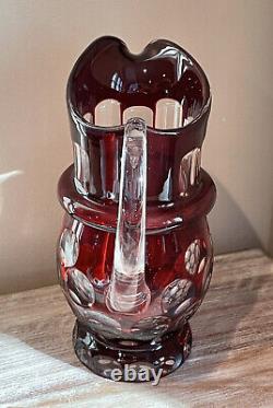 BOHEMIAN CRYSTAL RED CUT TO CLEAR PITCHER OR VASE 10 Perfect for Christmas Time