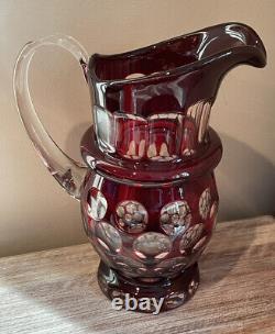 BOHEMIAN CRYSTAL RED CUT TO CLEAR PITCHER OR VASE 10 Perfect for Christmas Time