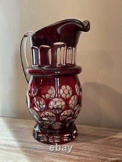 BOHEMIAN CRYSTAL RED CUT TO CLEAR PITCHER OR VASE 10 Perfect for Christmas Time