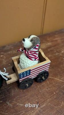 BYERS CHOICE 10 Carolers Boy with RARE HTF Patriotic Dog in Wagon Dated 2005