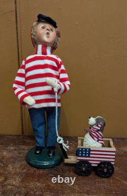BYERS CHOICE 10 Carolers Boy with RARE HTF Patriotic Dog in Wagon Dated 2005