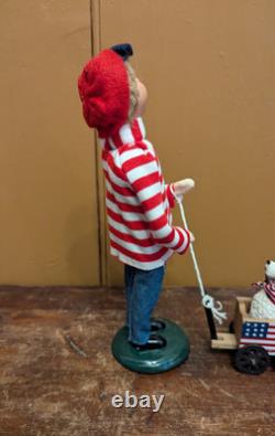BYERS CHOICE 10 Carolers Boy with RARE HTF Patriotic Dog in Wagon Dated 2005