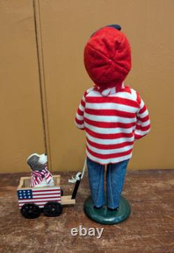 BYERS CHOICE 10 Carolers Boy with RARE HTF Patriotic Dog in Wagon Dated 2005