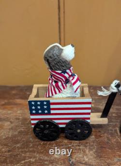 BYERS CHOICE 10 Carolers Boy with RARE HTF Patriotic Dog in Wagon Dated 2005