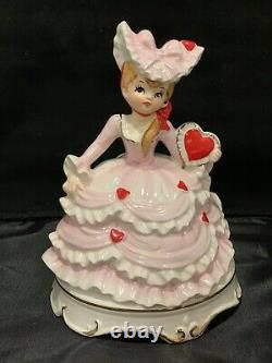Beautiful Vintage Lefton Valentine MUSIC BOX w Heart Lady Figurine