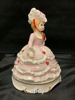 Beautiful Vintage Lefton Valentine MUSIC BOX w Heart Lady Figurine