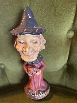 Bethany Lowe 10 Old Woman As Witch Holding Pumpkin. Hat Comes Off