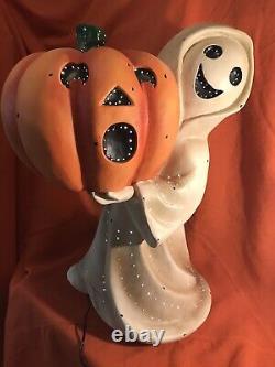 Bethany Lowe Balsam Hill 27 Ghost with Pumpkin LARGE Fiber Optic Halloween Decor