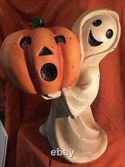 Bethany Lowe Balsam Hill 27 Ghost with Pumpkin LARGE Fiber Optic Halloween Decor