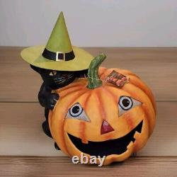 Bethany Lowe Black Cat Witch on Jack O Lantern Paper Mache Halloween 21 X-Large