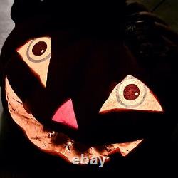 Bethany Lowe Black Cat Witch on Jack O Lantern Paper Mache Halloween 21 X-Large