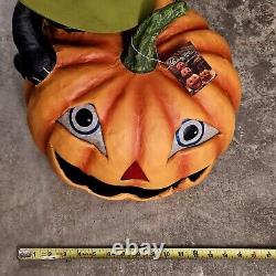 Bethany Lowe Black Cat Witch on Jack O Lantern Paper Mache Halloween 21 X-Large