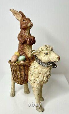 Bethany Lowe Brown Rabbit Riding Lamb Carrying Baskets Of Eggs HTF