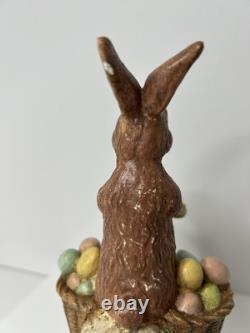 Bethany Lowe Brown Rabbit Riding Lamb Carrying Baskets Of Eggs HTF