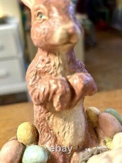 Bethany Lowe Brown Rabbit Riding Lamb Carrying Baskets Of Eggs HTF