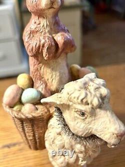 Bethany Lowe Brown Rabbit Riding Lamb Carrying Baskets Of Eggs HTF