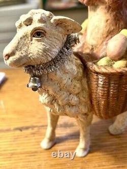 Bethany Lowe Brown Rabbit Riding Lamb Carrying Baskets Of Eggs HTF