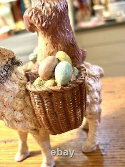 Bethany Lowe Brown Rabbit Riding Lamb Carrying Baskets Of Eggs HTF