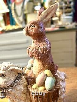 Bethany Lowe Brown Rabbit Riding Lamb Carrying Baskets Of Eggs HTF