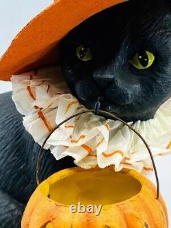 Bethany Lowe Designs Halloween Black Cat Witch on Pumpkin, item# TD9085