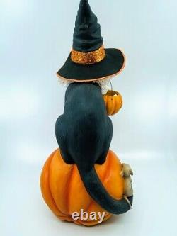 Bethany Lowe Designs Halloween Black Cat Witch on Pumpkin, item# TD9085