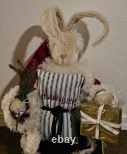 Bethany Lowe English Hares And Gardening Rabbits Velvet Christmas Bunny LE 50