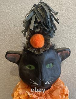 Bethany Lowe Halloween Nine Lives Black Cat-Large Paper Mâché-Retired 2005