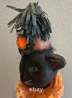 Bethany Lowe Halloween Nine Lives Black Cat-Large Paper Mâché-Retired 2005