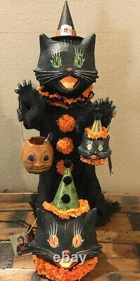 Bethany Lowe Halloween Scaredy Cat Ghoul And 2 Sassy Cat Lanterns withLights Incl