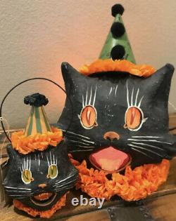 Bethany Lowe Halloween Scaredy Cat Ghoul And 2 Sassy Cat Lanterns withLights Incl