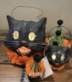 Bethany Lowe Halloween Scaredy Cat Ghoul And 2 Sassy Cat Lanterns withLights Incl