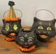 Bethany Lowe Halloween Set Of 3 Black Cat Mini Buckets-votive Included
