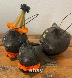 Bethany Lowe Halloween Set of 3 Black Cat Mini Buckets-Votive Included