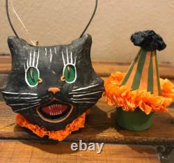 Bethany Lowe Halloween Set of 3 Black Cat Mini Buckets-Votive Included