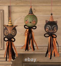Bethany Lowe Johanna Parker Halloween Eavesdrop Tassel Ornaments-Set o 3 Retired