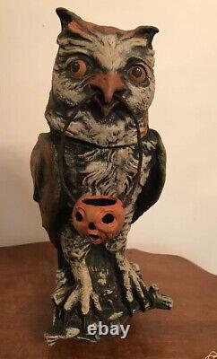 Bethany Lowe Vergie Lightfoot Halloween Owl Container withJack O'Lantern-Retired