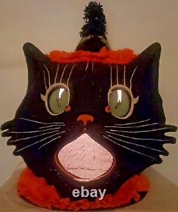 Bethany Lowe XL 24 Sassy Black Cat Paper Mache Lantern Big Halloween Decoration